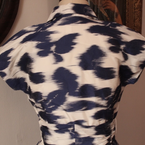 Sara Campbell 50's Style Blue and White Button Front Dress with Waist Tie - Picture 5 of 7